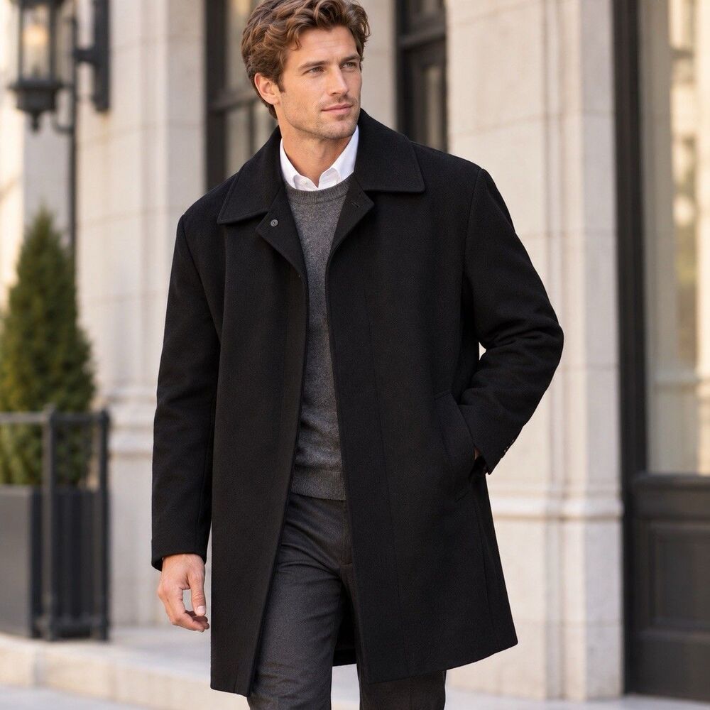 NWT JOE Joseph AbboudMen's Car Coat BlackTrench Jacket Zip OutLiner Size Medium